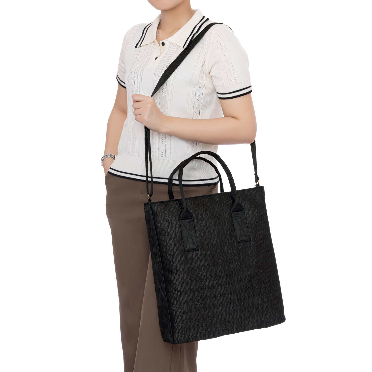 NaRaYa Pleated Satin Tote Bag