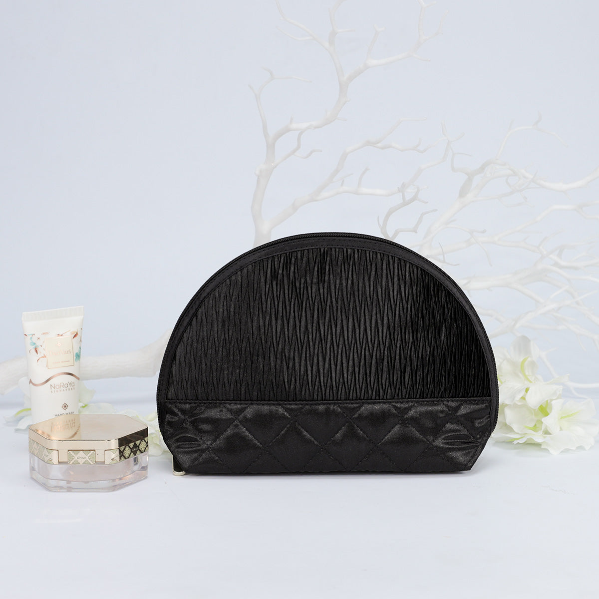 NaRaYa Pleated Satin Cosmetic Bag